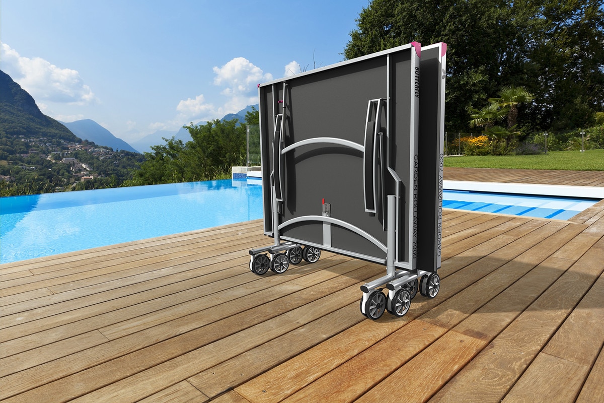 Butterfly Garden 7000 Outdoor Table: Grey Table Poolside Folded Up